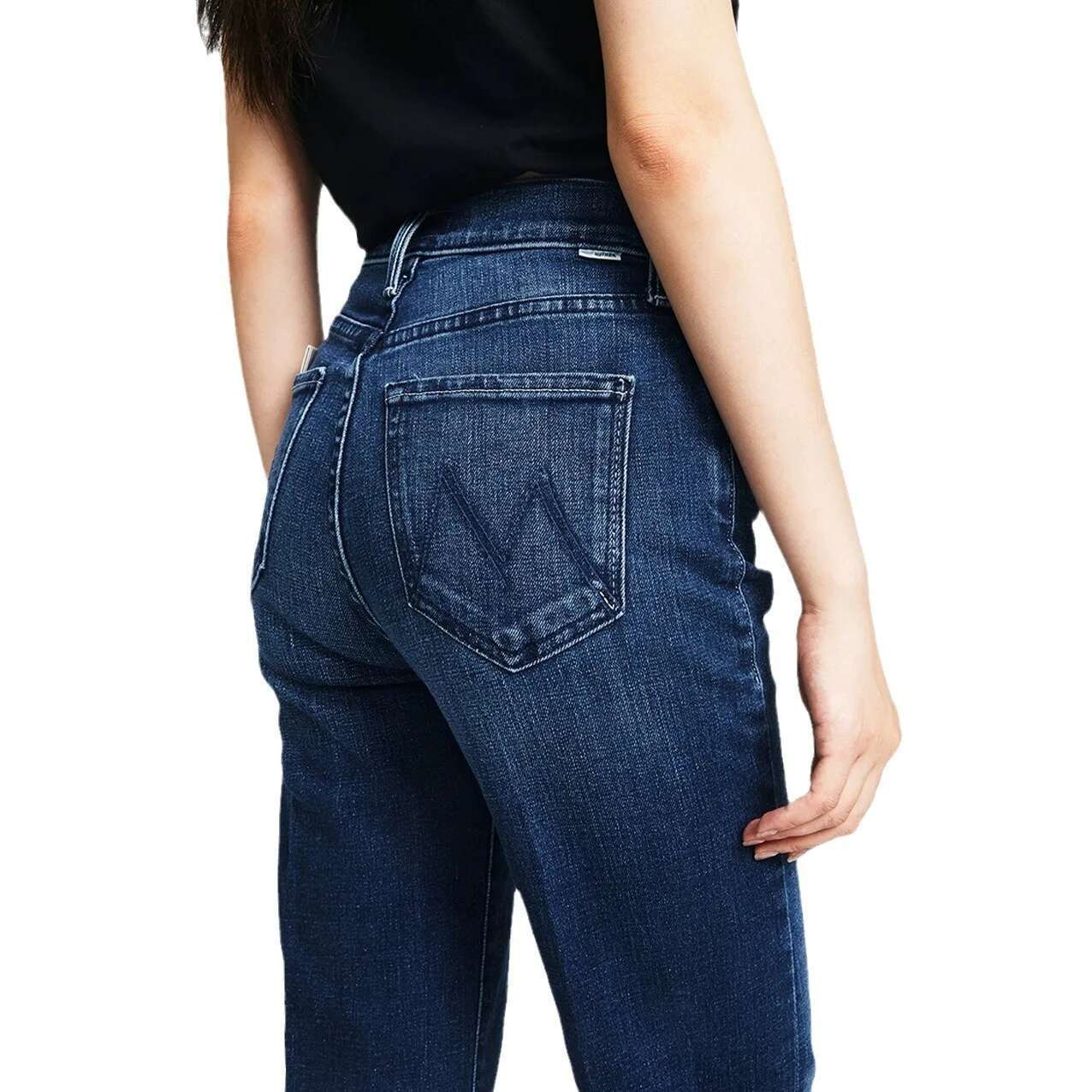 2024 Spring New High Waist Retro Straight Dark Blue Denim Jeans For Women