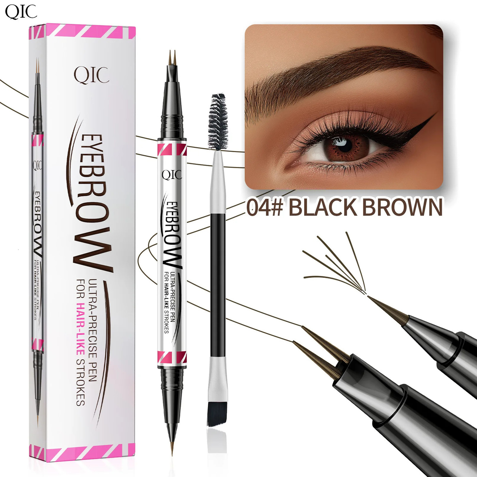 QIC Double Head 2 Pronged Eyebrow Pencil ultra precise 2-in-1 Eyebrow Pencil Eyeliner Liquid Eyebrow Pen Longlasting Makeups 250222
