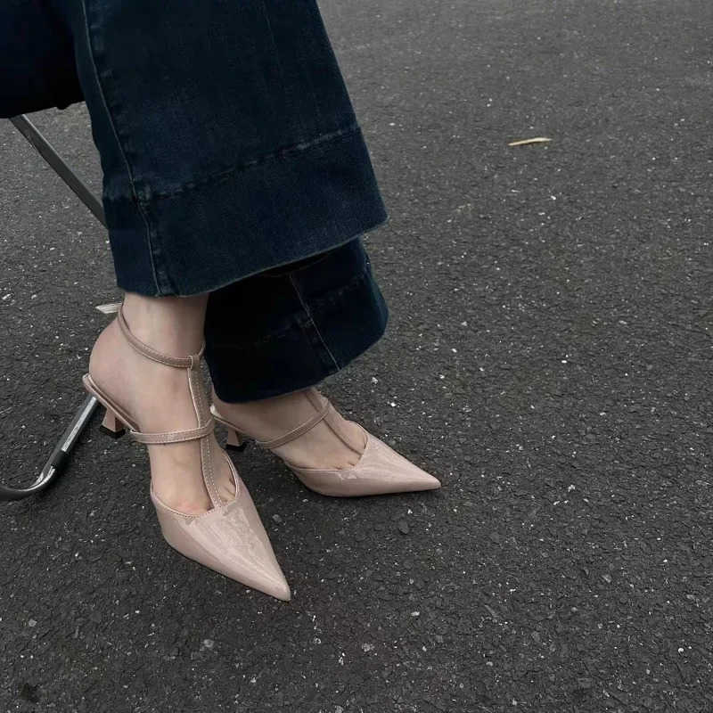 Wens Sandals Summer New Low Heel Pointed Thin Strap Buckle Slippers Fi Temperament Cmuter Heel Sandals Z250304