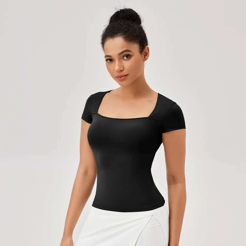 Women's Necke Sports Short-Sleeved Slimming Tight Quick Dry Running Fiess T-Shirt Naked Feeg Breathable Yoga Clothing