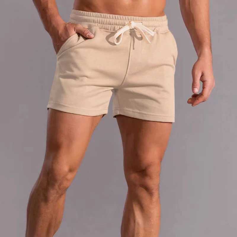 Fitness sports shorts for men summer American Cotton gray running training leisure stretch squat three-quarter pants for menT250304