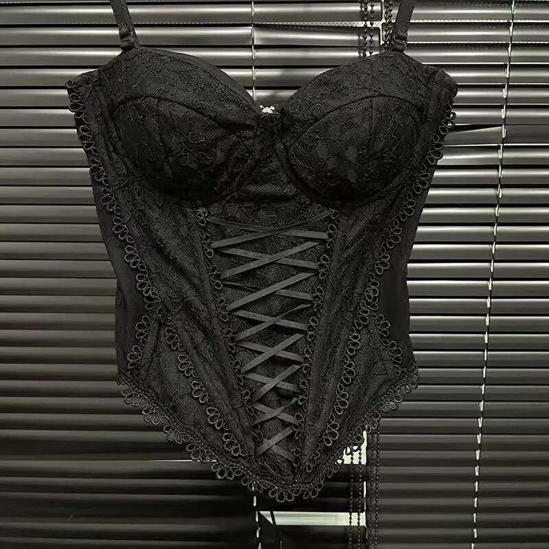 Fashion Lace Hook Wer Bandage Camisole For Women 2025 Spring New Bottoming Zipper Sg Vest Female 11A02356