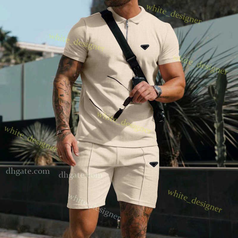 Designer Tracksuits Men Short Sleeve Shorts Casual Set Summer Waffle Solid Casual Loose Polo T-shirt Set Men Two Piece sets US size M-XXXL