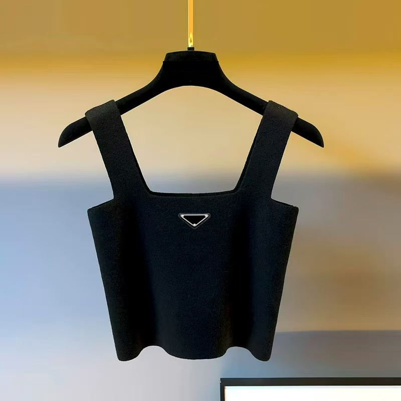 Women's Designer Tank Cardigan Knitted T shirt Vest Sexy Black Casual Sleeveless Elastic Women Clothing is Breathable With Exposed Navel Top