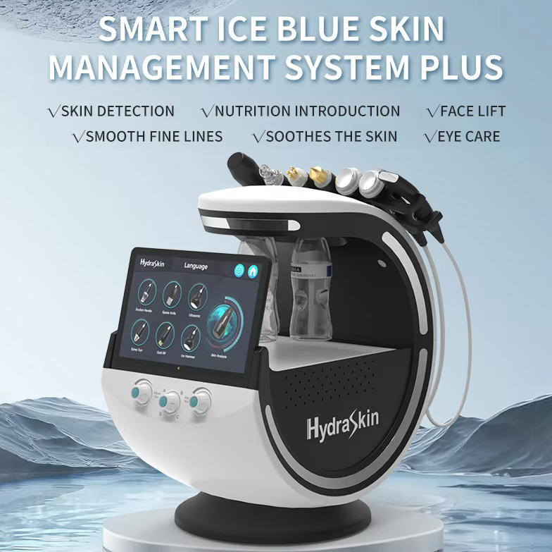 New Generation Ice Blue 7 In 1 Dermabrasion Blackhead Acne Treatment Deep Cleansing Bubble Oxygen Aqua Peel HD Skin Analysis Machine