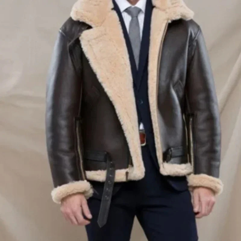 Winter Bomber Leather Jacket Men Sheep Shearling Lambskin Warm Jackets Parka Pilot Mens Natural Sheepskin Fur Coat 250225