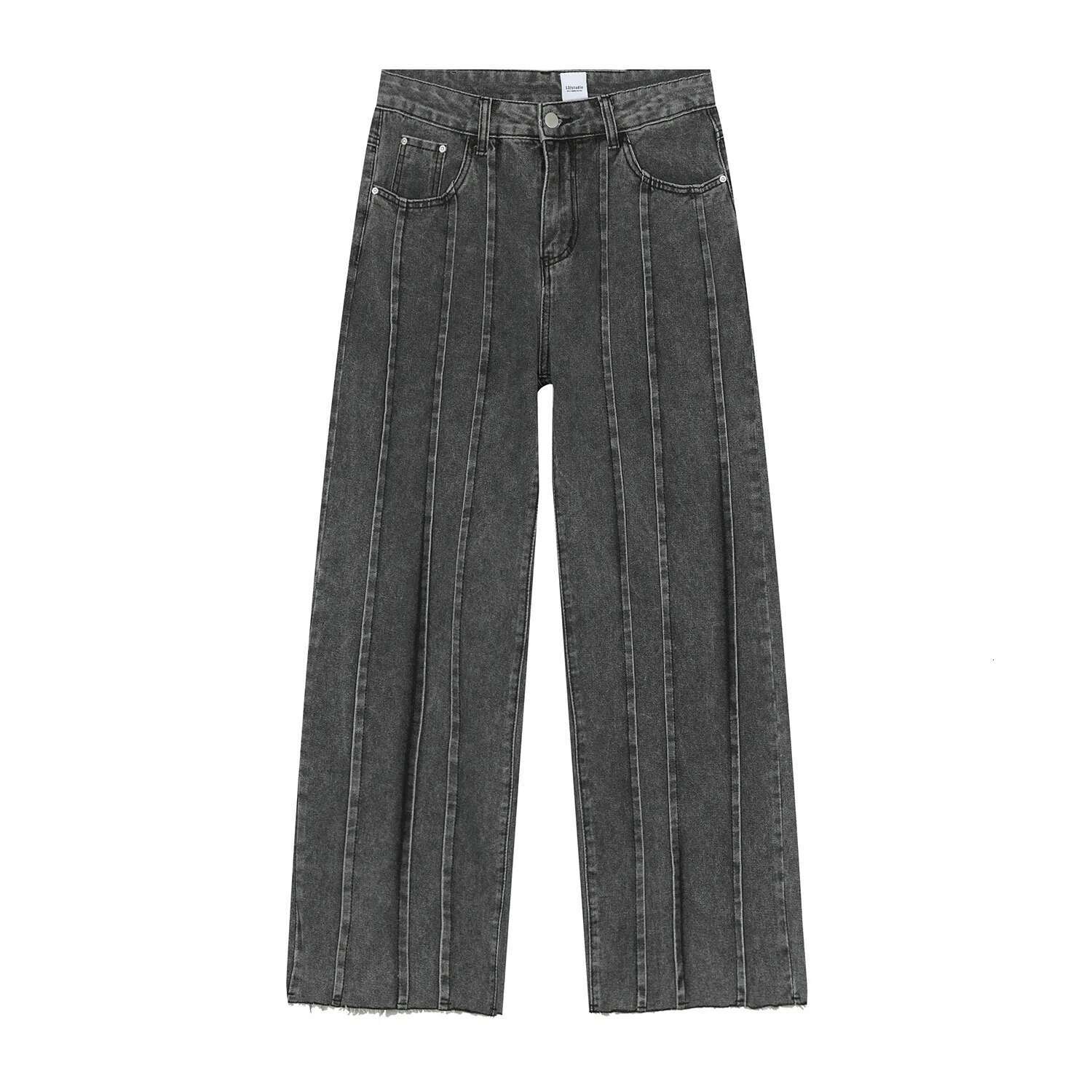 DUEWEER Men Vintage Loose Straight Pleated Jeans Baggy Haruku Denim Pants Casual Trousers Distressed Streetwear Goth Clothes