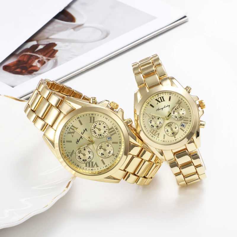 New Fashion Calendar Womens Gold and Silver Simple Couple Watch Relogio Womens Alloy RS QuartzXJ250304