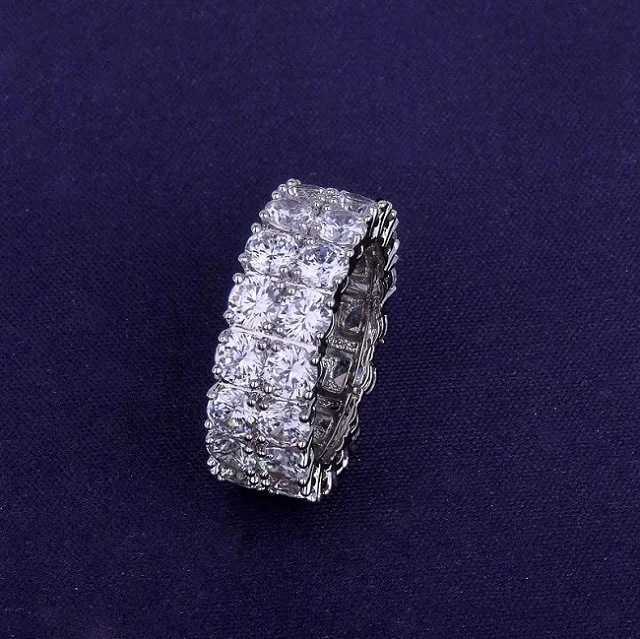 Couple Rings Wind hip-hop two row zircon ring real gold electroplating fashionable and personalized trendsetter ring H25303