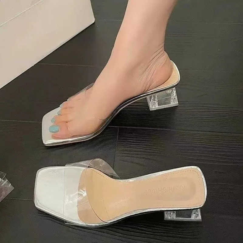 Crystal Clear Transparent Slippers Fem Shoes Middle H Cfortable New Summer Wen Shoes Wan Fi Cool Mes Slides Z250304