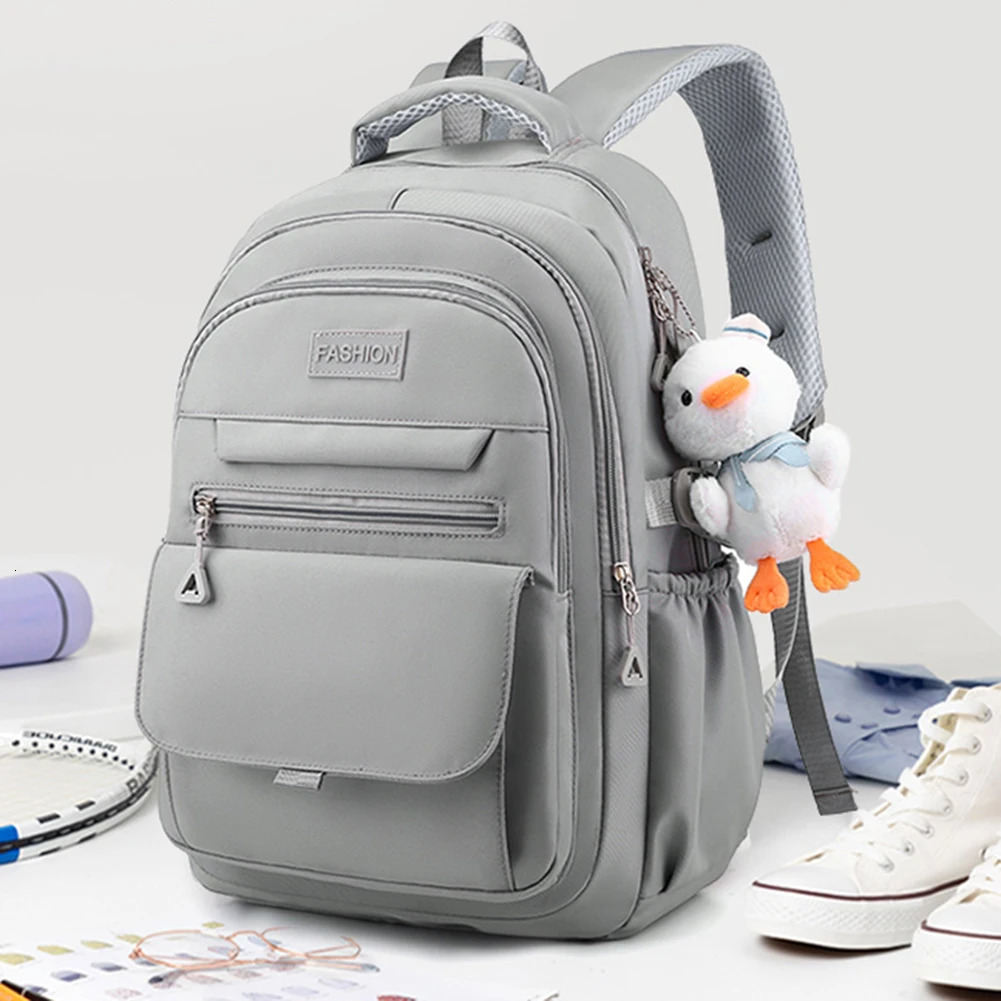 Ship from US College Student Rucksack Large Capacity Travel Bookbags Simple Fashion Waterproof Multifunctional with Pendant for Outdoor Sport 250304FB
