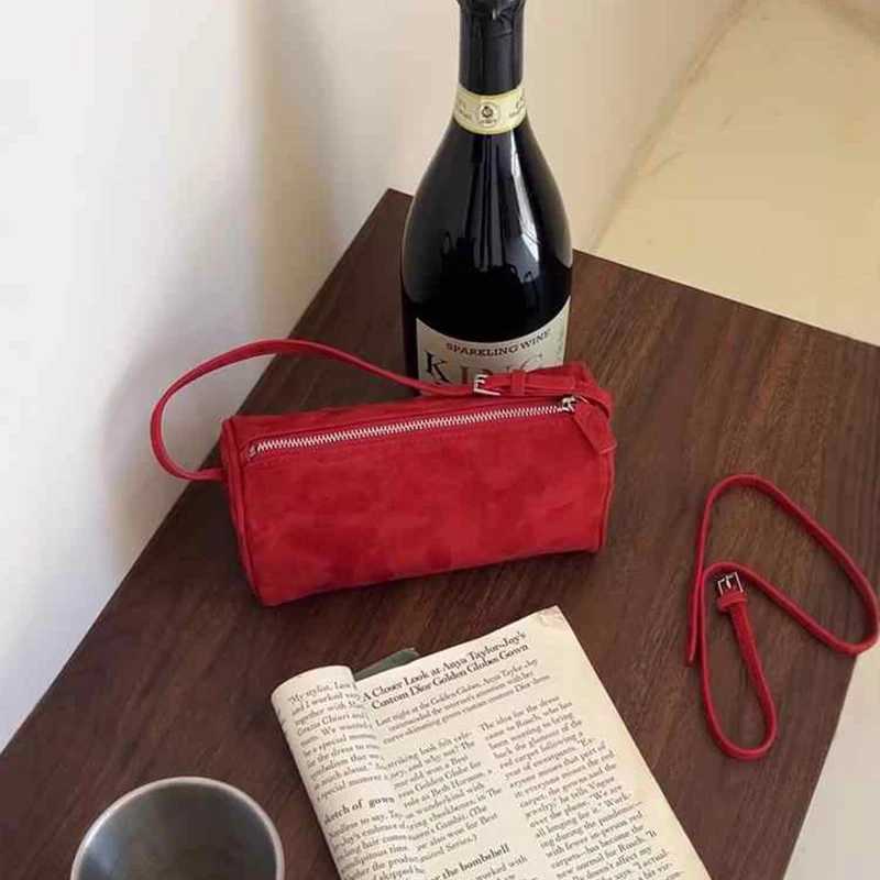 Red Handbags For Women Autumn Winter Solid Color Suede One Shoulder Bags 2024 Simple Zipper Mobile Phone Mini Crossbody Bag Z250303