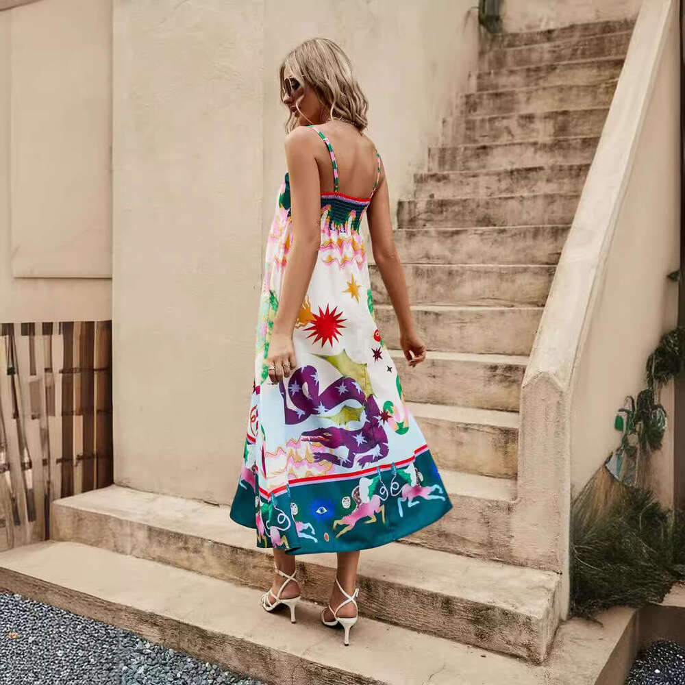 long skirt women's suspender printed cotton en sleeveless large swing dress 2025 new casual versatile fashion clothing
