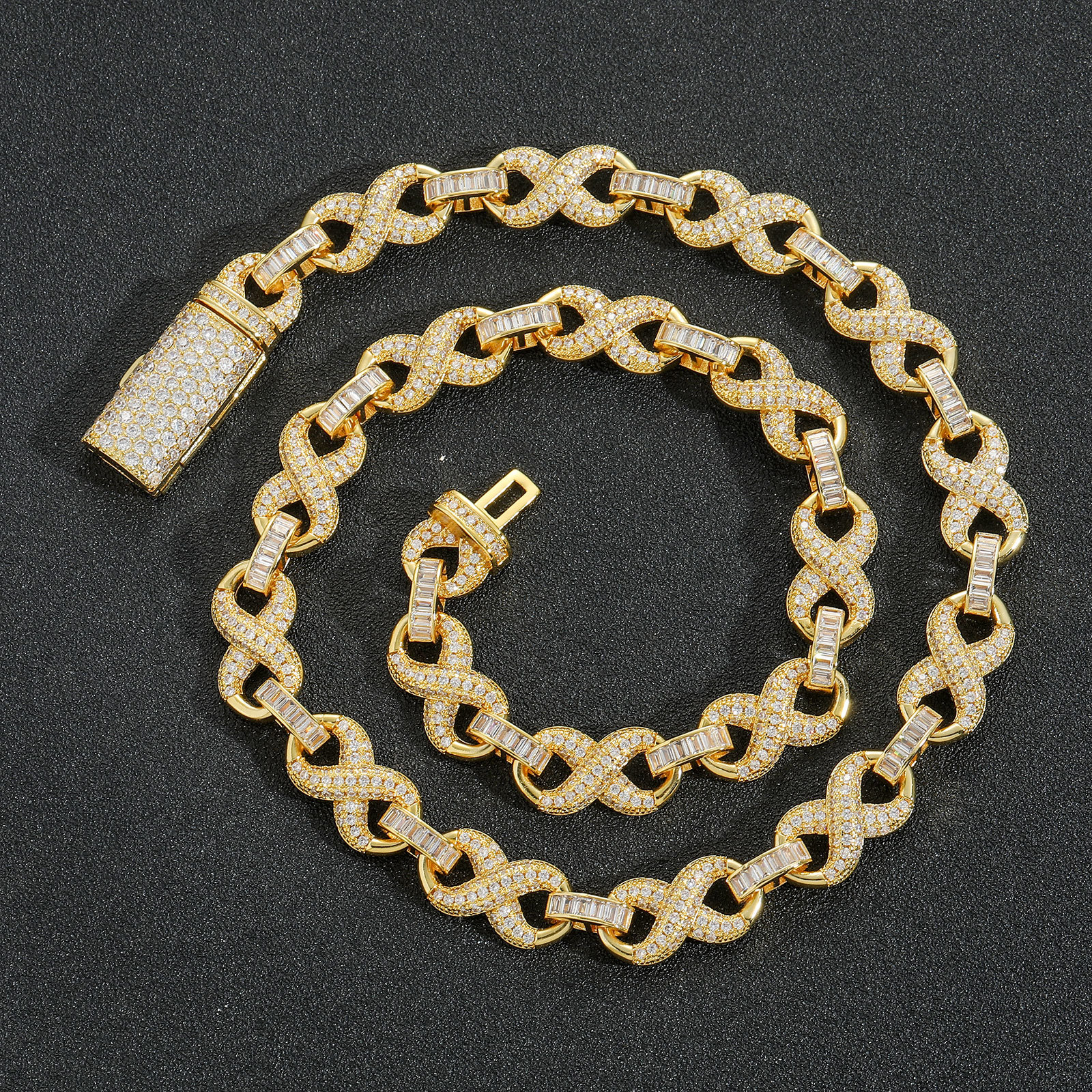 Hip Hop High Quality 8 Infinite Miami Cuban Chain Necklace Bracelets 5A Zircon Women Mens Jewelry Set
