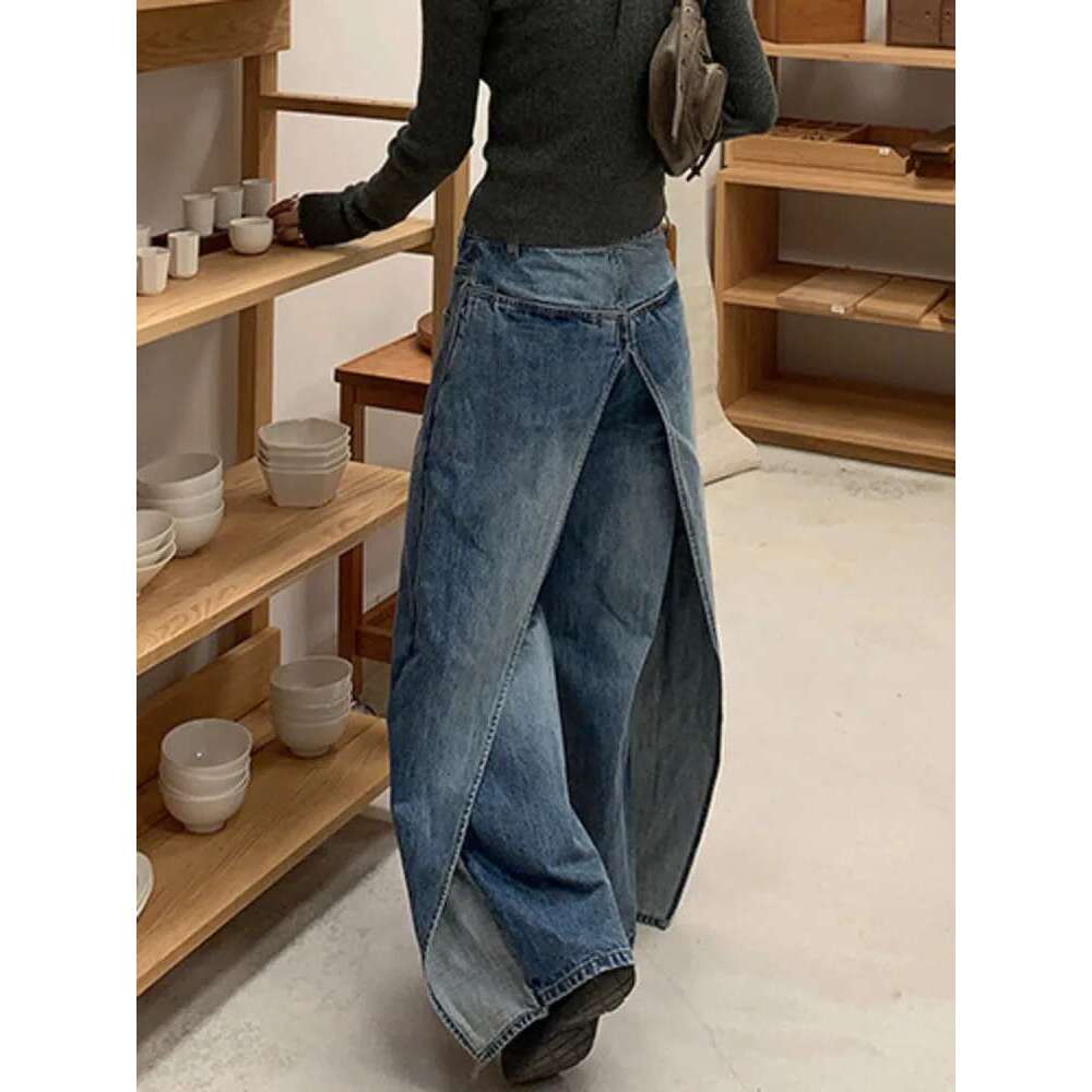 Fashion Women's Wear Jeans In Both Front And Back High Waist Deconstruct Two Fake Loose Denim Pants Winter 2025 New 7Ab2797