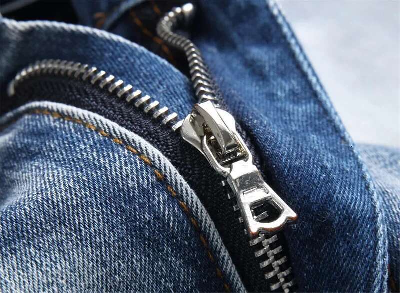 AM Light Blue Jeans Ripped Trend Elastic Slim Fit Small Feet Fashion Versatile Men's Pants
