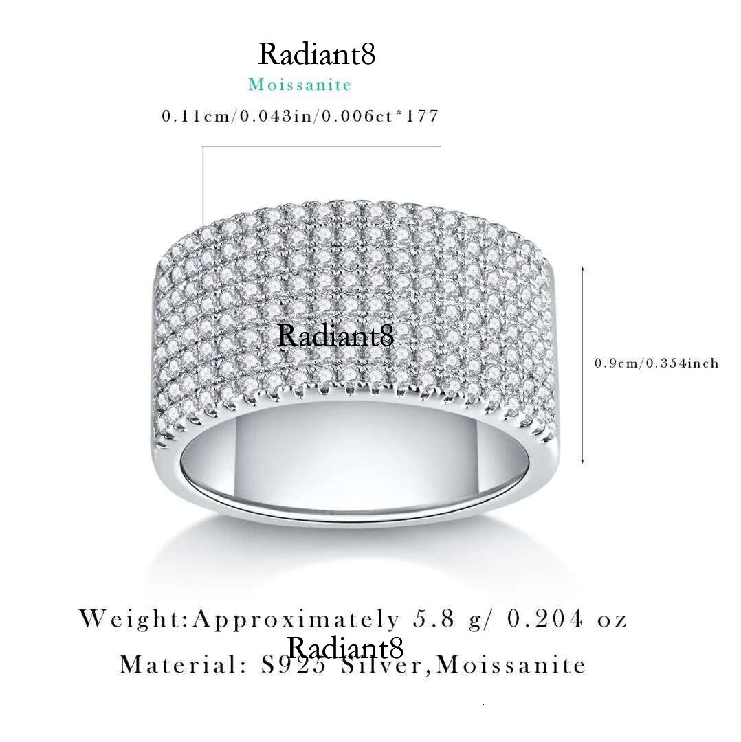 8 Rows Iced Moissanite Dia Half Eternity Ring Wedding Band Sterg Sier Fine Jewelry White Gold Engagement Rings Gift