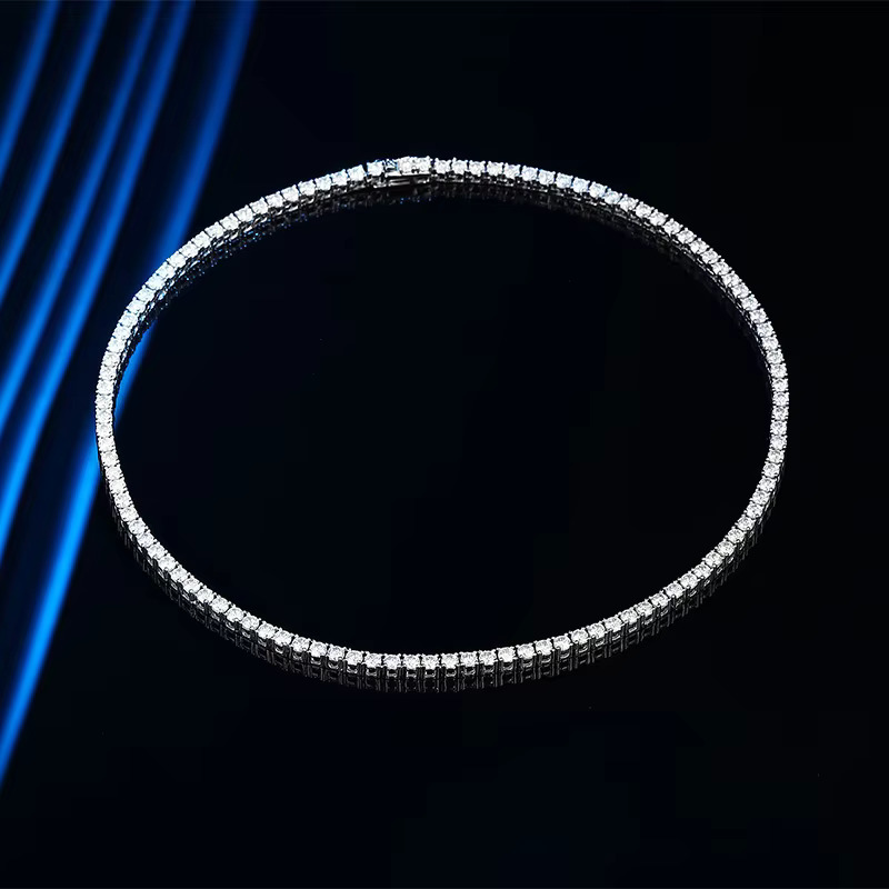 Sterg Moissanite Dia Choker Necklace Classic Style for Wedding Party Engagement Anniversary Sier Plated
