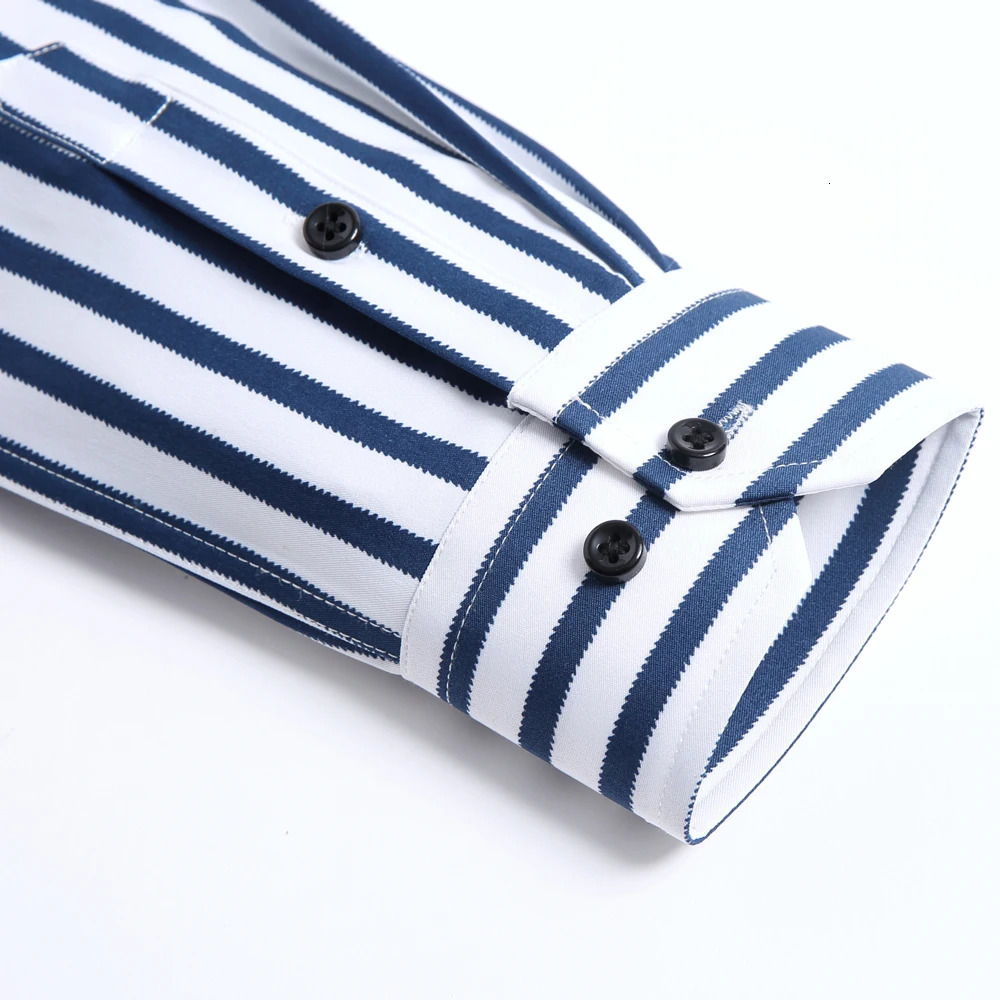 Mens Striped Lapel Collar n IronFree Dress Shirts Long Sleeve Stretchy Casual Button Up Shirt For Formal Occasions 250227