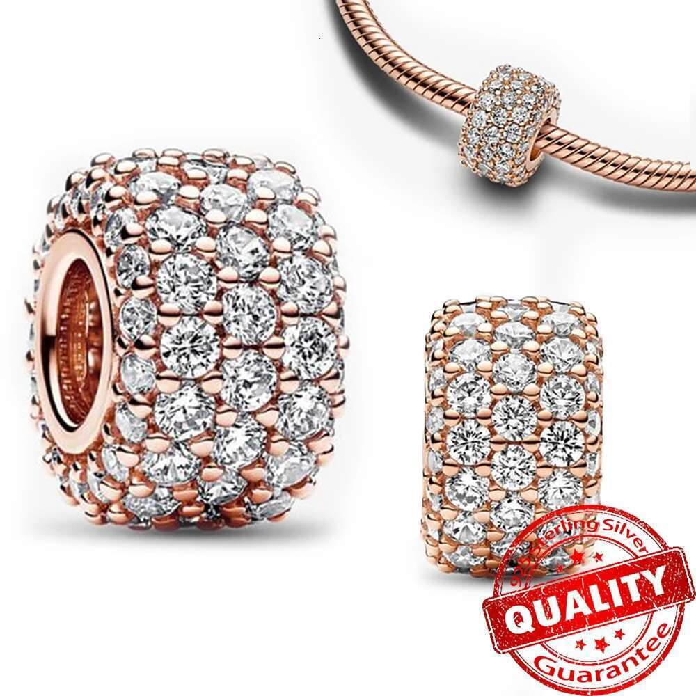 925 Sparking Rose Gold Pave Triple-row Beads Pink Gem Entwined Hearts Charm Fits sterling silver Bracelet For 925 Sterling Silver Necklace DIY For Wom