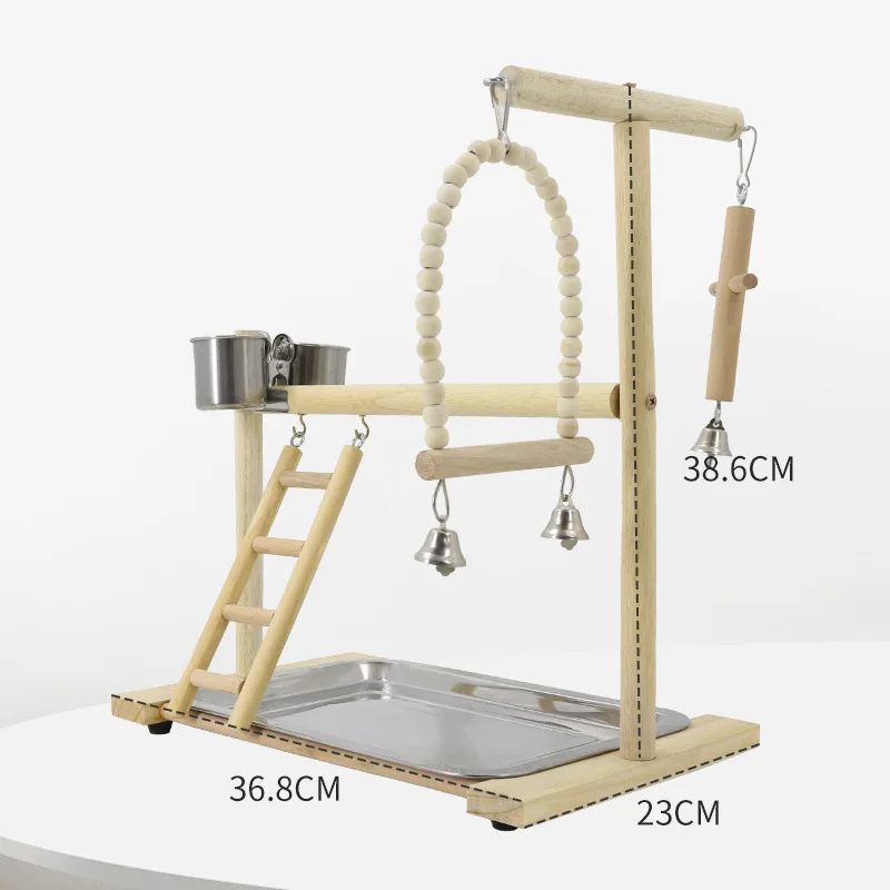 Wooden Bird Swing Toy Parrot Perch Stand Playstand with Chewing Bead Cage Playground Bird Swing Toy Wooden Parrot Perch Bird Toy