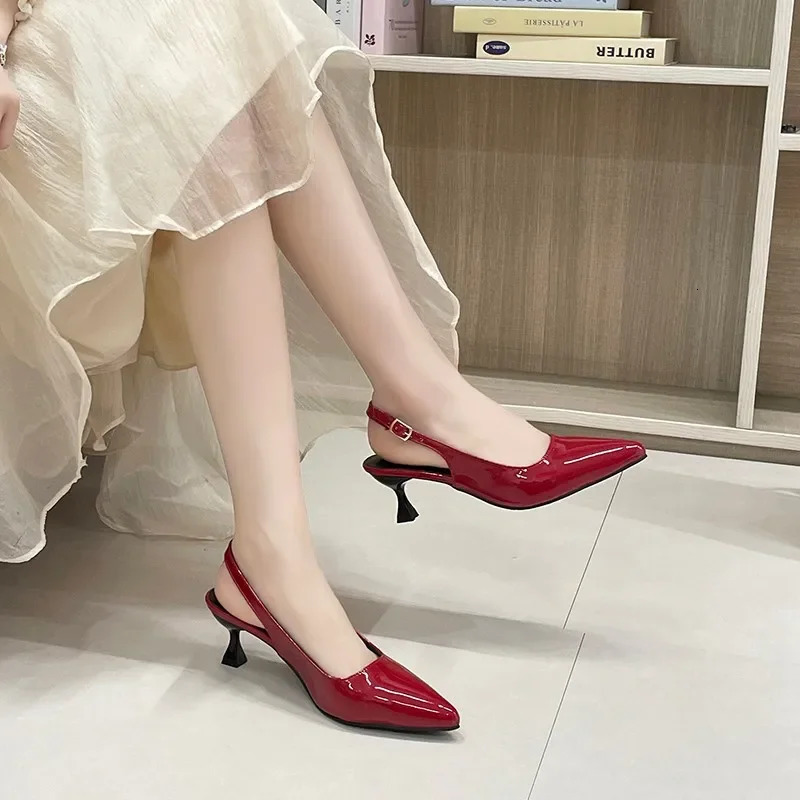 Summer Sandals Women Pointed Toe Rhinestone Buckle Pumps Ladies Kitten Heel Party Shoes Sandals Women s 250228
