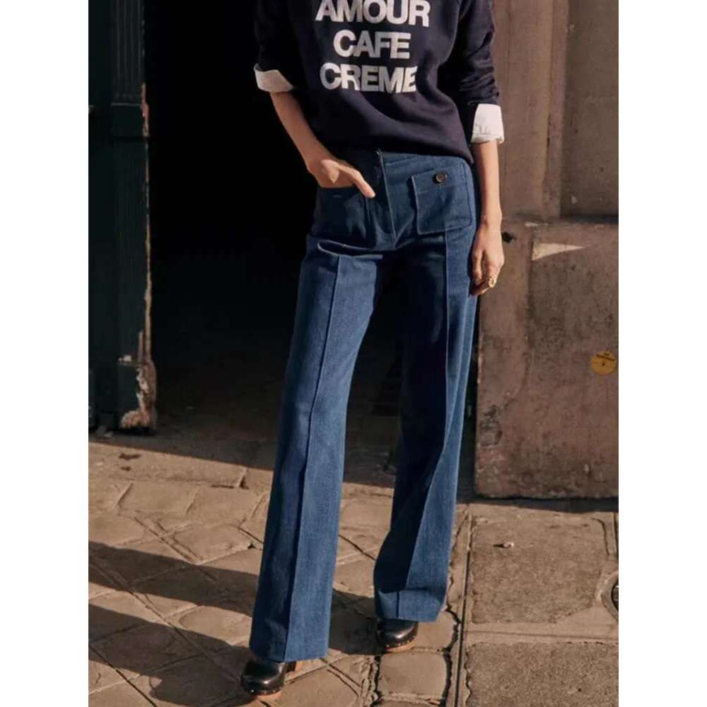 Women Wide Leg Jeans Pockets Design Casual Female High Waist 3 Colors Denim Long Pants Spring Summer