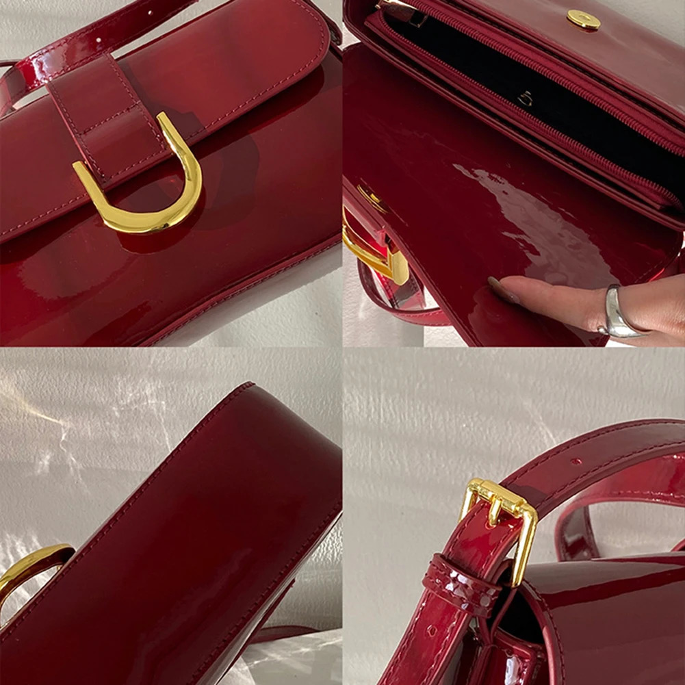 Ship from US Women Buckle Hobo Bag Strap Adjustable Flap Satchel Casual Patent Leather Shoulder Vintage Tote Handbag Daily Dating 250304FBB