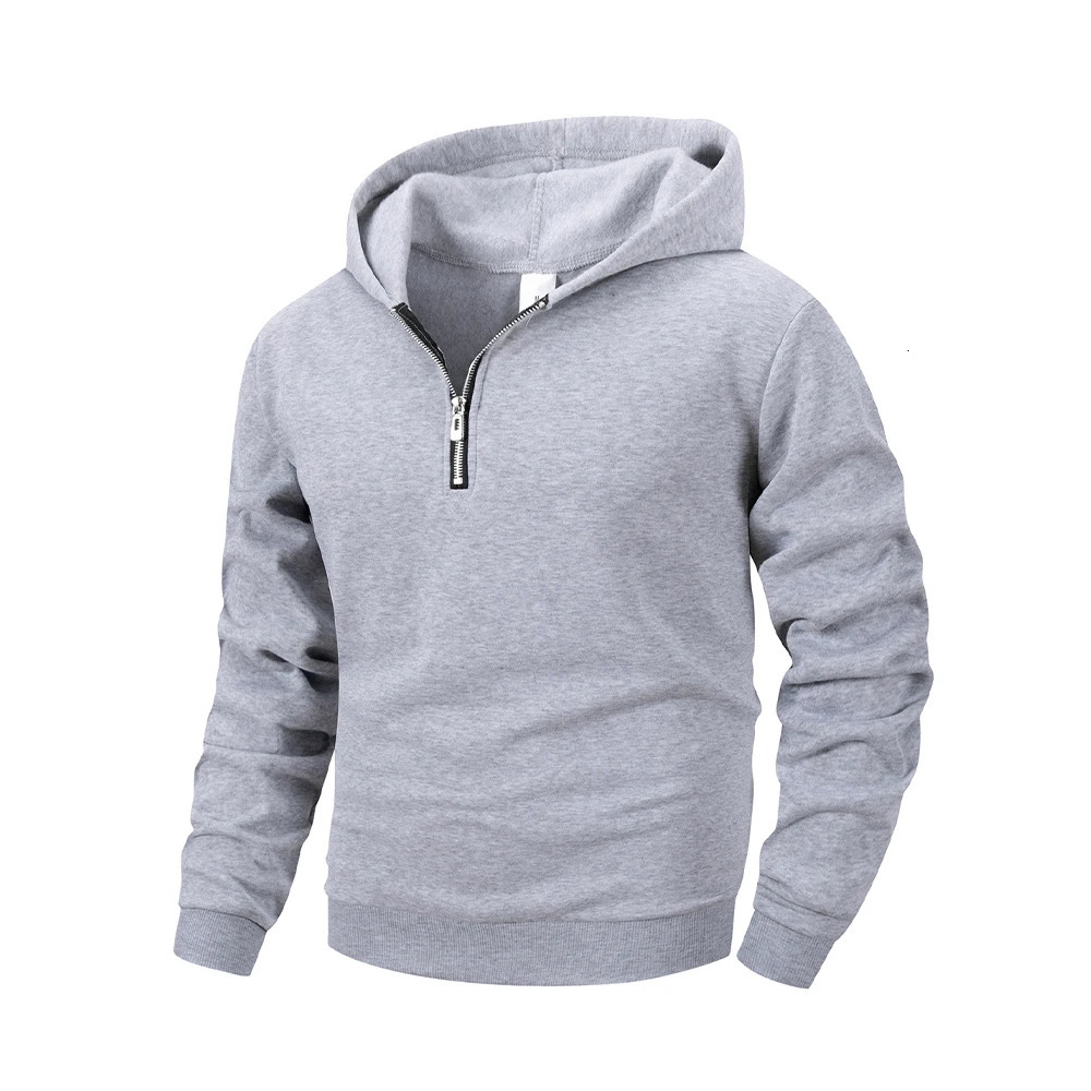 Mens Half Zipper Hooded Sweatshirts Solid Color Long Sleeve Streetwear Warm Jacket Casual Loose Pullover Fashion Sweatshirt Top 250304