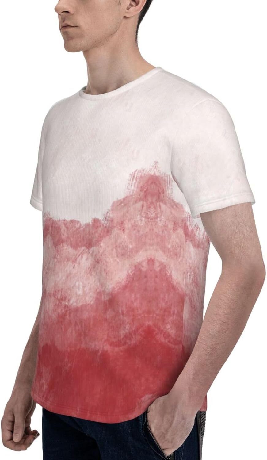 Mens T shirt Red-Pink Gradient 3D Printed T-Shirt for Men and Women - Abstract Landscape Graphic Casual Trendy Crew Neck Casual tops summer clothes