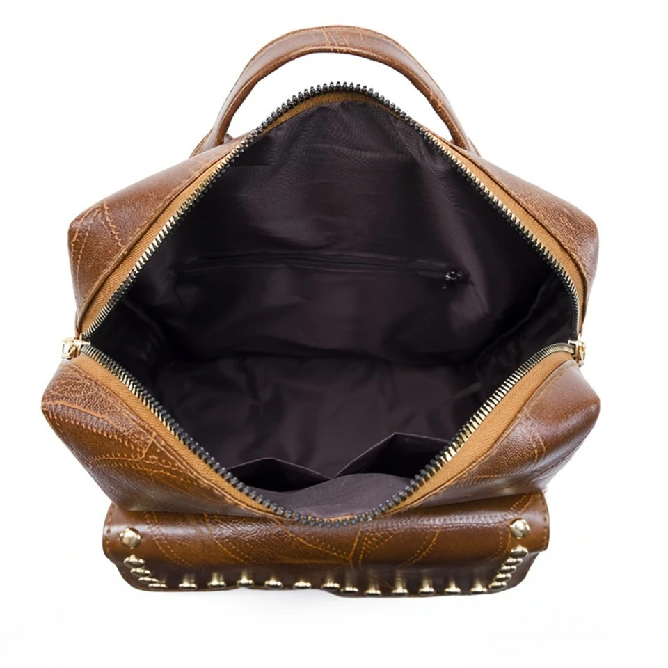 Ship from US Retro Studded Backpack Casual Vegan Leather Knapsack Portable Computer Daypack Schoolbag Travel Work Rucksack 250304FBB