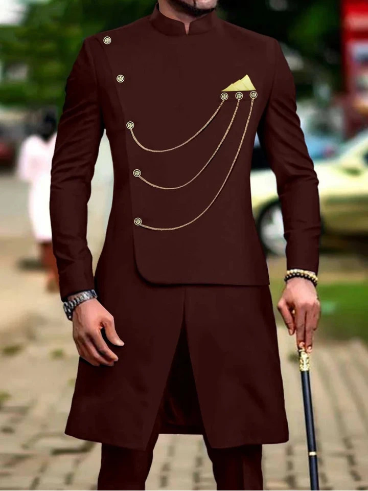 Mens fashion solid color dress two-piece set 250303