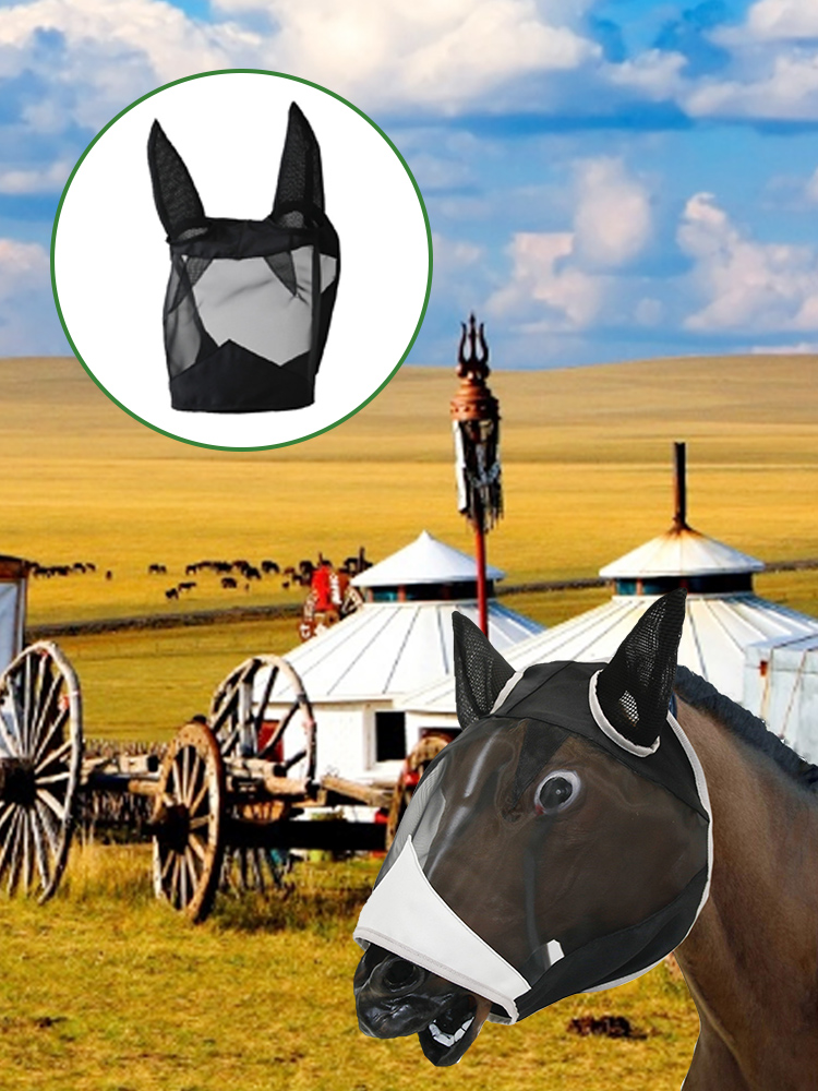 1pcs New Horse Anti Fly Mask Comfortable Breathable Horse Mesh Eye Nose Ear Anti Mosquito For Household Animal Horse Ornament