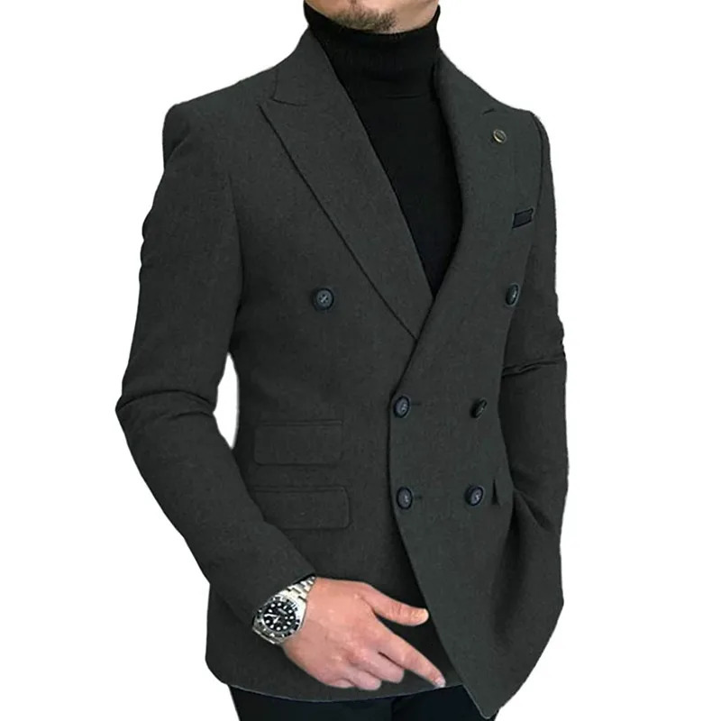 1 Piece Mens Suit DoubleBreasted Notch Lapel Tweed Wool Blazer Regular Fit Jackets For Wedding 250225