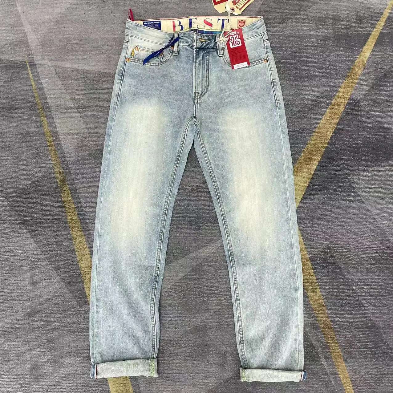 Spring Summer Light Blue 12Oz High Quality Seedge Jeans For Men 100% Cotton Vintage Heavy Washed Straight Pants Y2k Youth 501