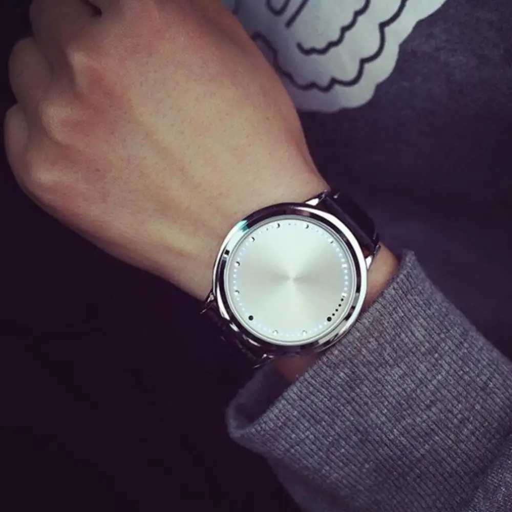 Fashion LED Touch Control Round Dial Faux Leather Band Waterproof Personality Quartz Clock Womens Watch Womens WatchXJ250304