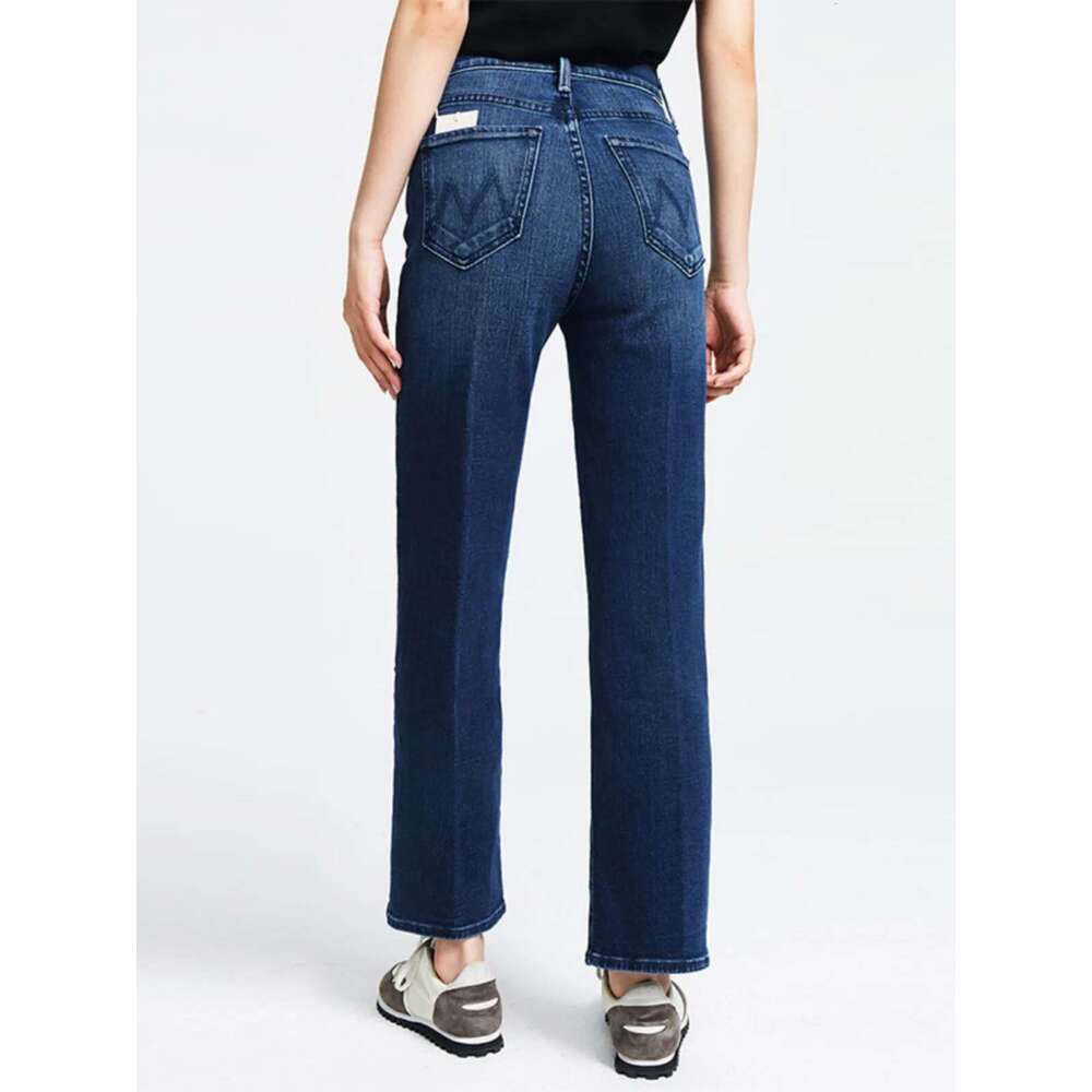 Quality 2025 Spring High Waist Retro Straight Deep Blue Split Jeans For Women