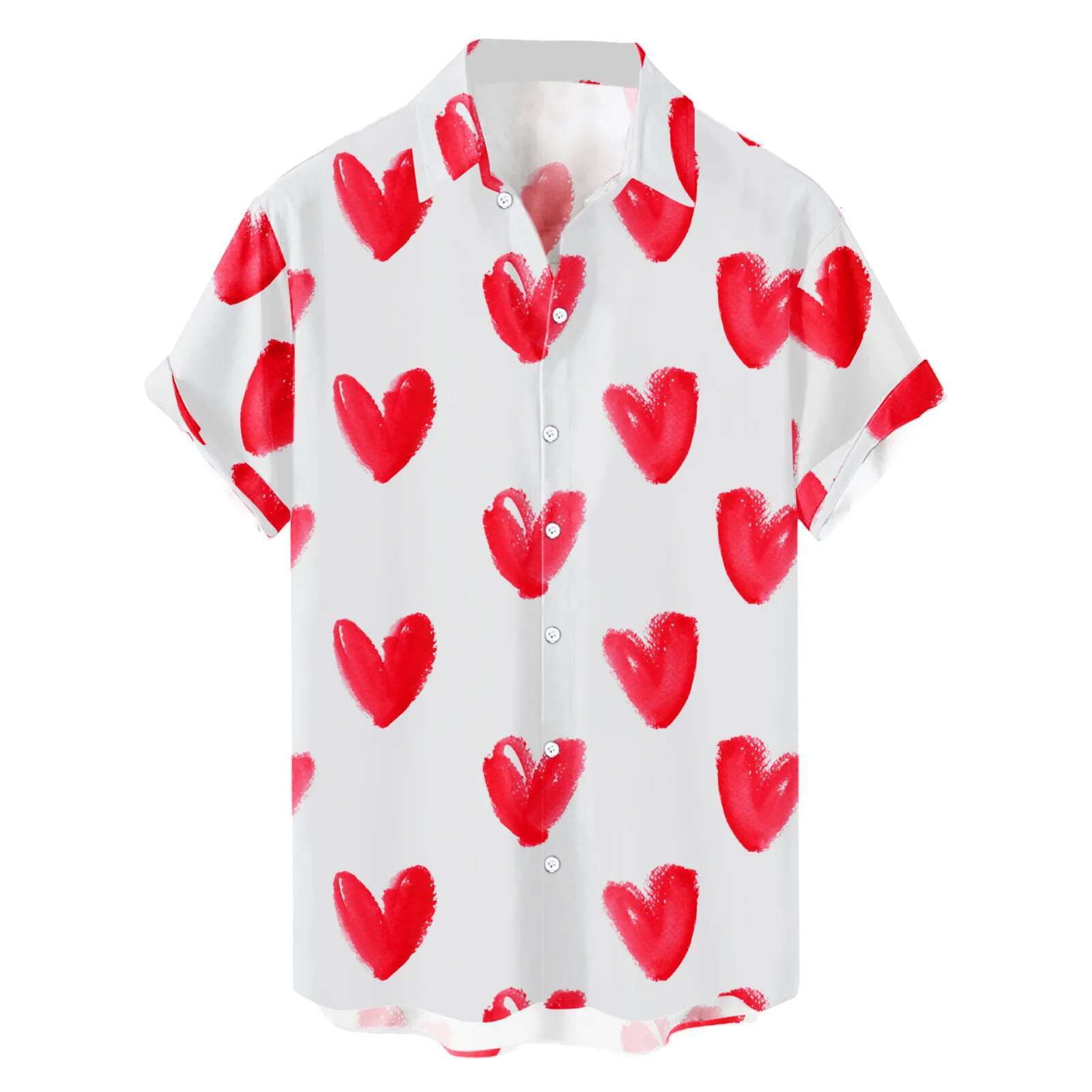 2025 New Designer Printed Men's Casual Shirt Summer Fashion Versatile Short Sleeve Shirt Button White Valentine's Day Clothing Party Social 