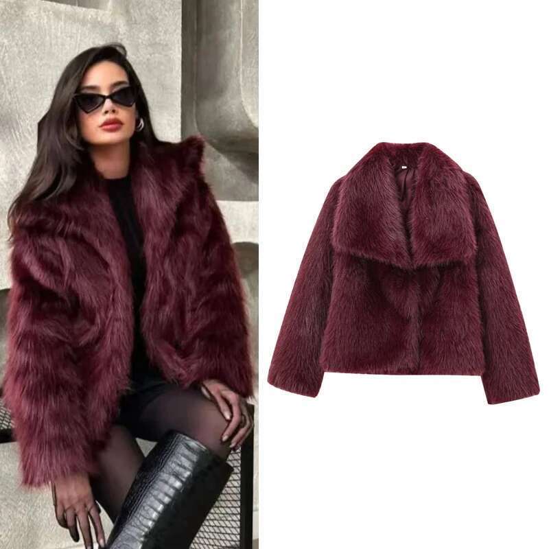 HX Women's Fur Coat Women Plush Bury Bomber Solid Crop Long Sleeve Jacket Warm Winter Woman Casual Coats