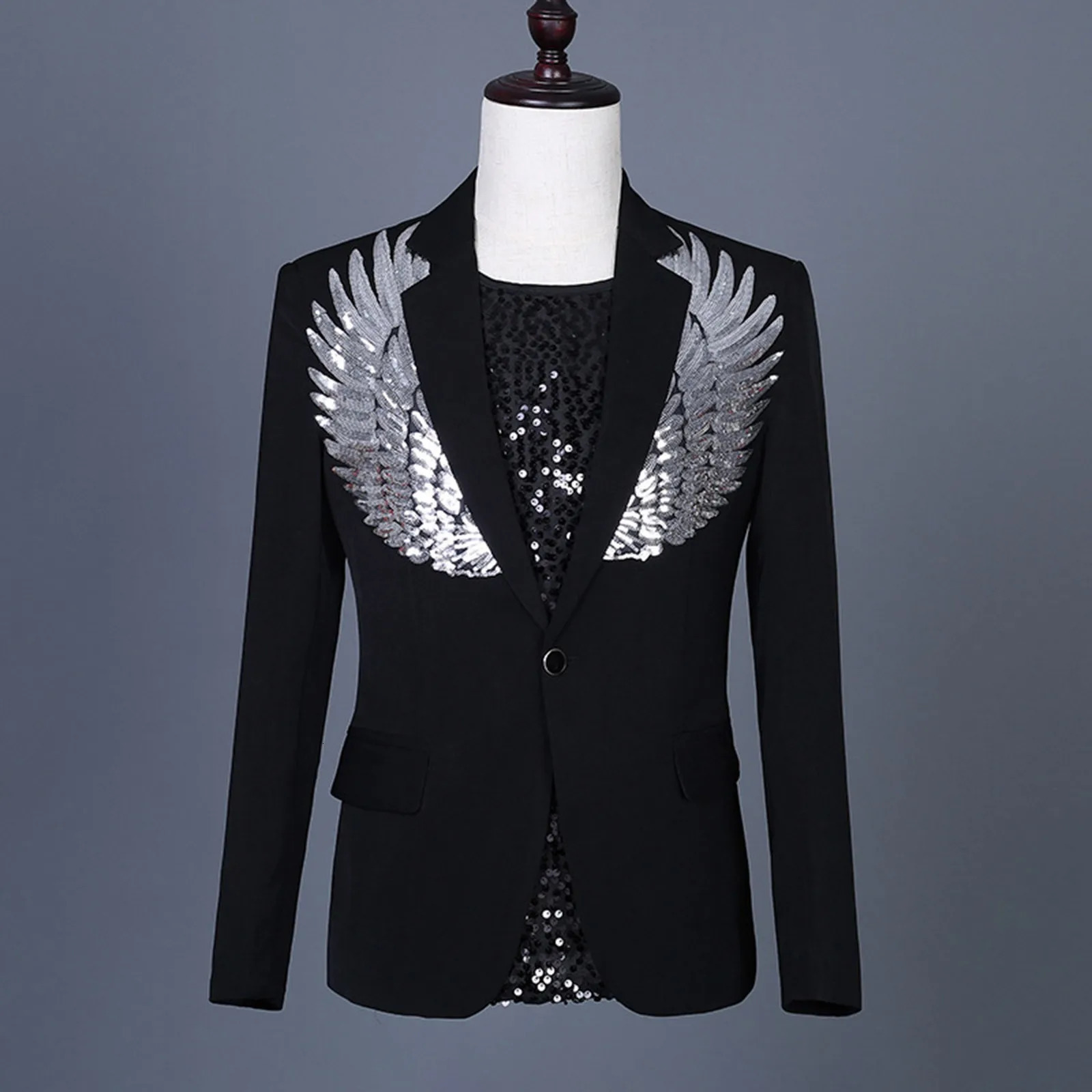 Mens Suit Costume Color Sequin Wing Dress Set Jacket Stage Slim Fit Suits Fashion Solid Coat 250304