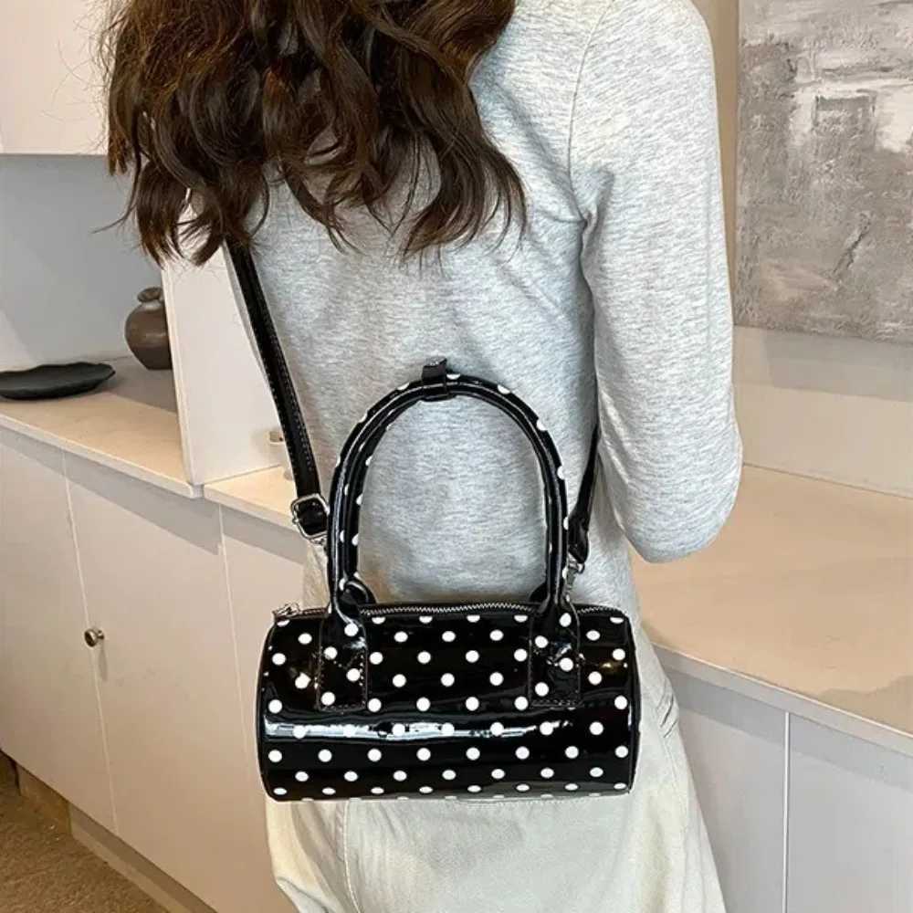 Shoulder Bag for Women Polka Dot Crossbody Bag PU Leather Barrel Shape Mini Top Handle Purse for Work Travel Y250303
