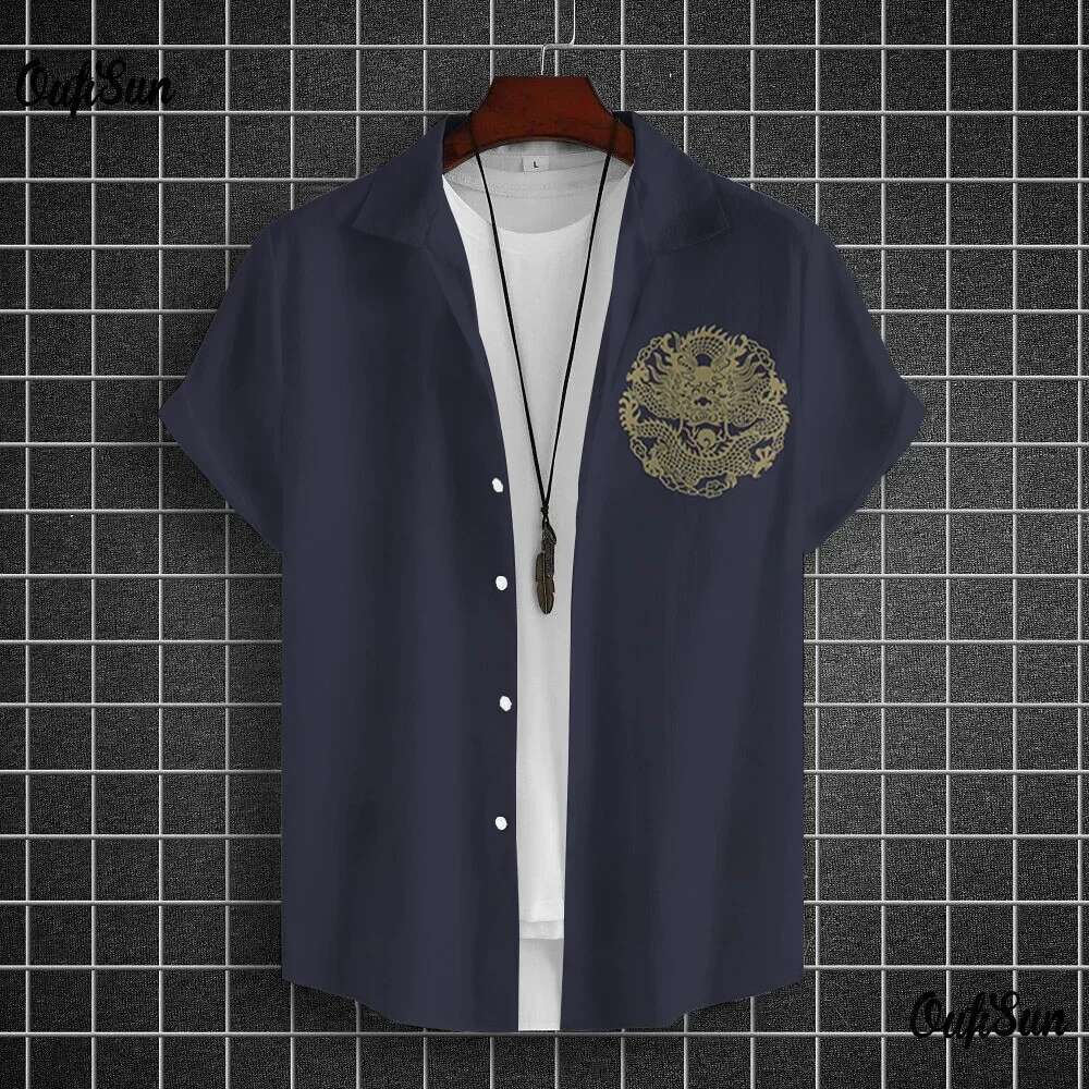 2025 Summer New Dragon Totem Designer 3D Printed Short Sleeve Shirt Large Loose Fashion Men's Top 2025 Beach Breathable Comfortable Shirt