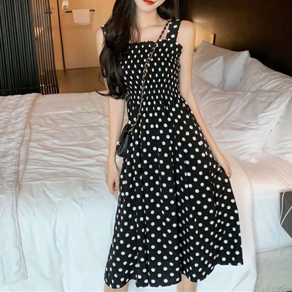 Women's 2024 Summer Fashion Loose None Sleeve Polka Dot Shoulder Plus Size Casual Dress Sexy Dresses