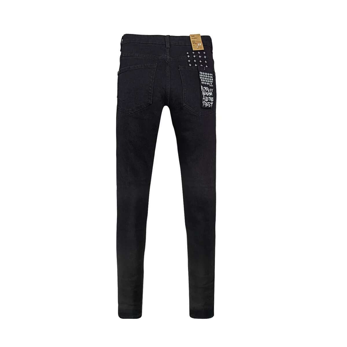 25Ss New KSUBI Cross Men Fashion American High Street Black Casual Letter Embroidery Stretch Skinny Ripped Frayed Jeans