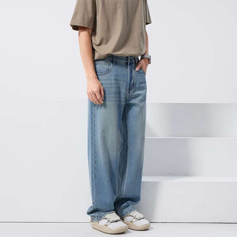 Spring-Summer Clanfit Straight-Tube Version Slim Trend Sag Lyocell Basic Jeans