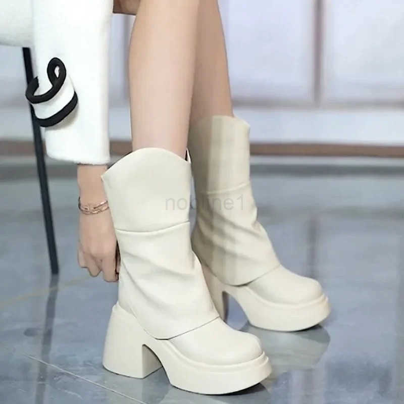 Leather Short Boots for Wen Autumn Winter New Wen Shoes Round Toe Chunky Heel Boots Zipper Ankle Boots Fem Platform Shoes Z250304
