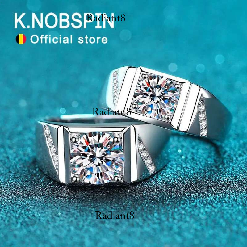 Knobspin D VVS1 Moissanite Men Ring GRA Certified Dia Sparkg Wedding Band Original Sterg Sier Plated rings