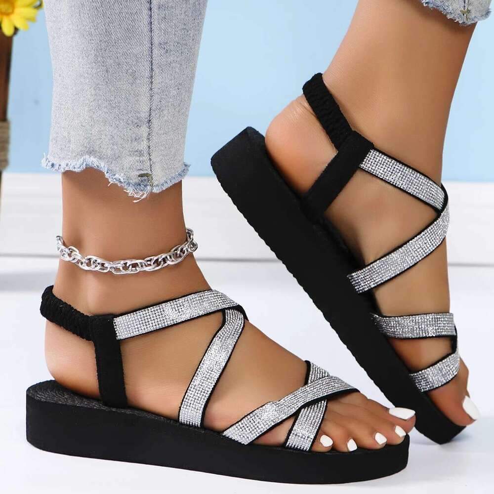 trend Women's fashion anti-slip wear comfortable soft soled bright sandals with belt