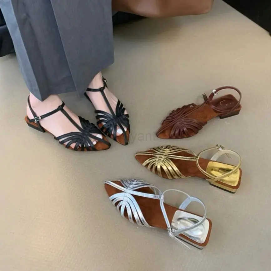 Bailamos Wens Gladiator Sandals Ran Literary Style Hollow Fem Beach Shoes Sandals Hollow Wrap Buckle Dress Shoes M Z250304