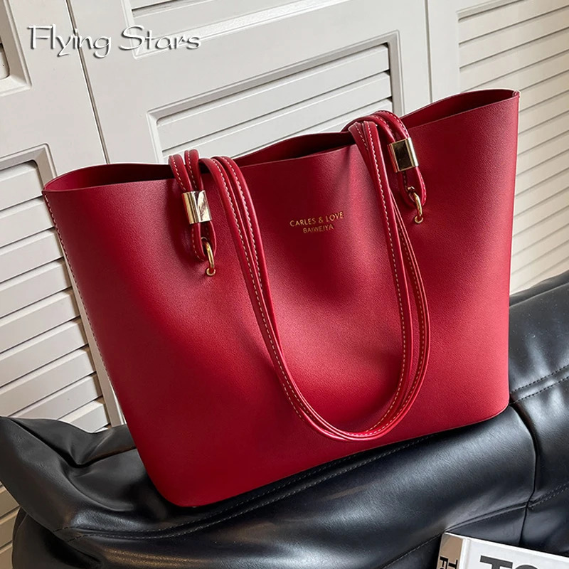 Red Fashion Shoulder Bag Large Capacity Handbag PU Leather y ner Wedding Big 250303